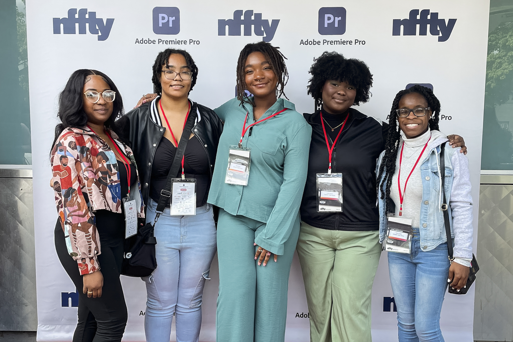 Young female filmmakers at a film festival